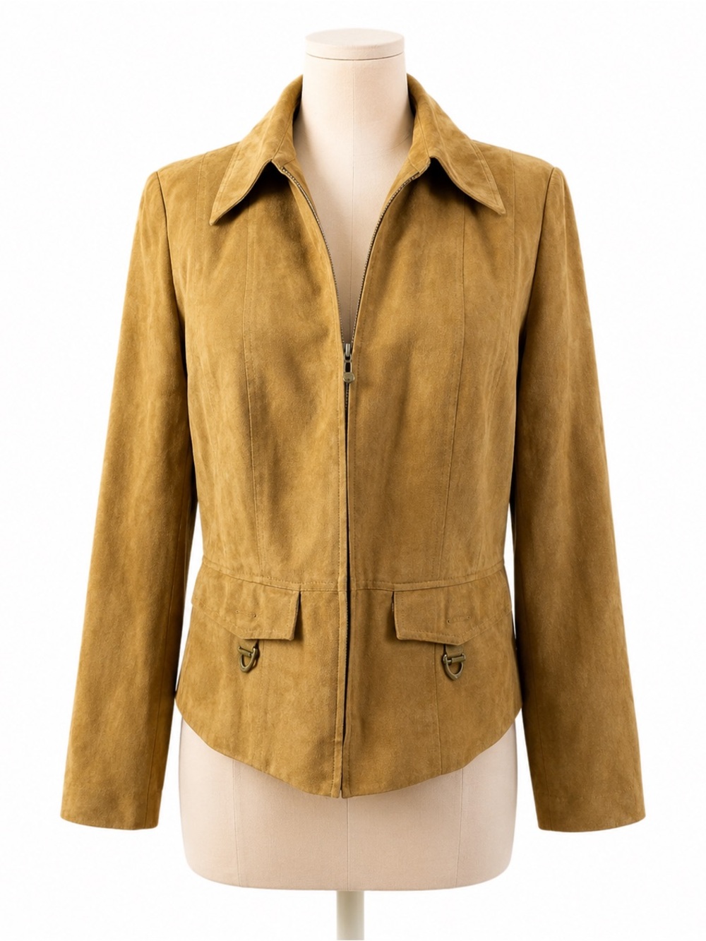 Tribal Tan Faux Suede Zip Jacket Size 8 Western Boho Tailored Lightweight Boho